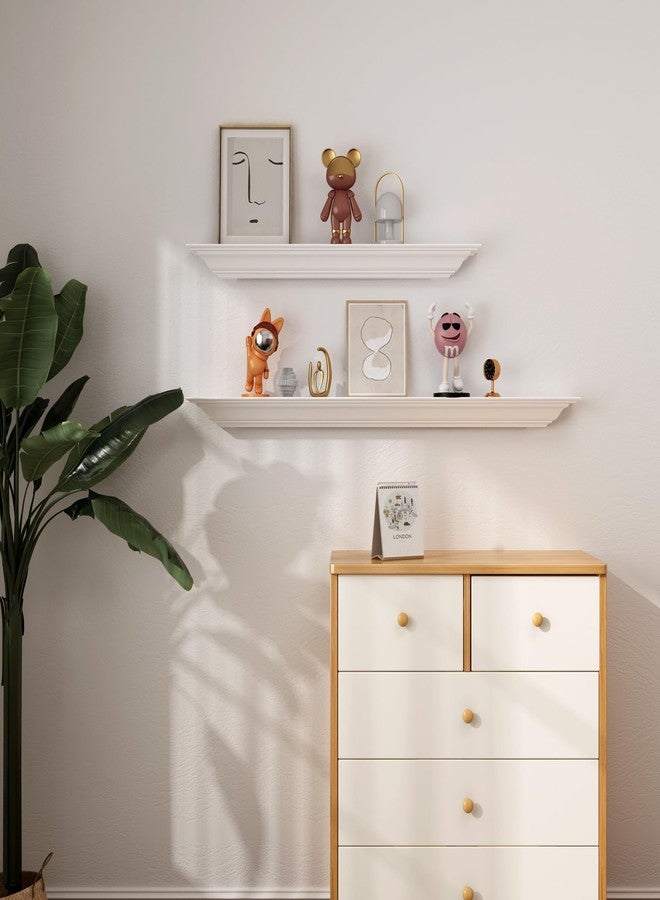 JOLLYMER Solid Wood White Floating Shelves Wall Mounted, Molding Floating Wall Display Shelf, 36 inch - Image 3